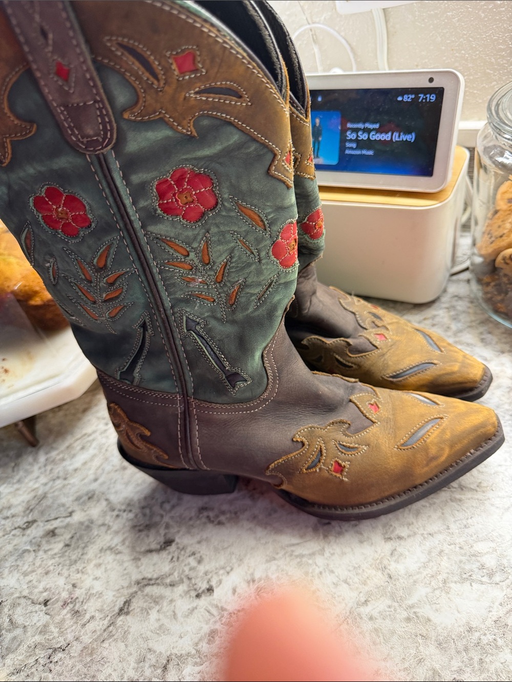 Laredo Teal and Brown Floral Embroidered Western Boots